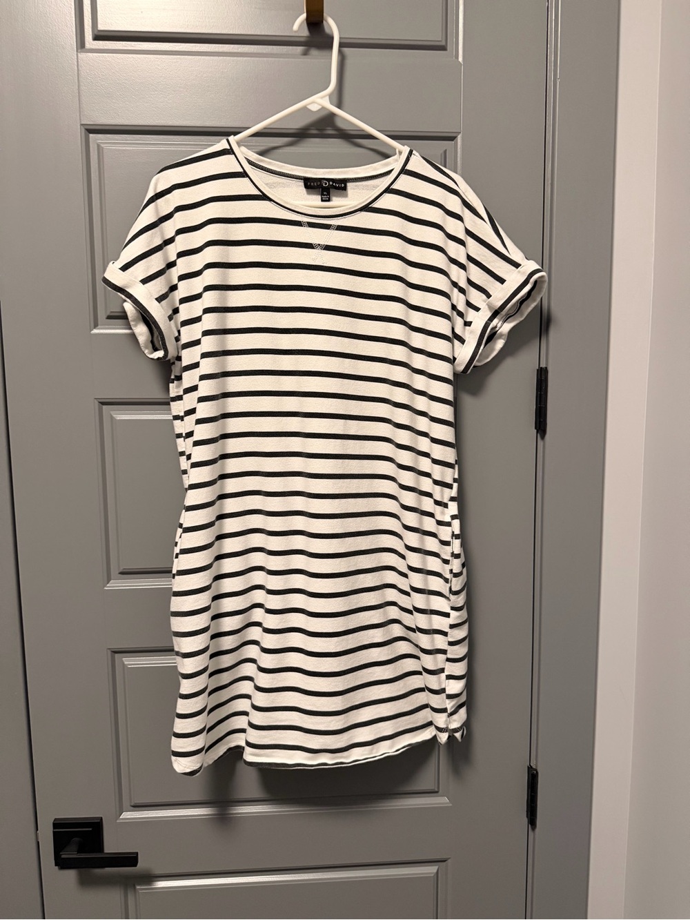 Fred David White and Black Striped Short Sleeve T-Shirt Dress XL